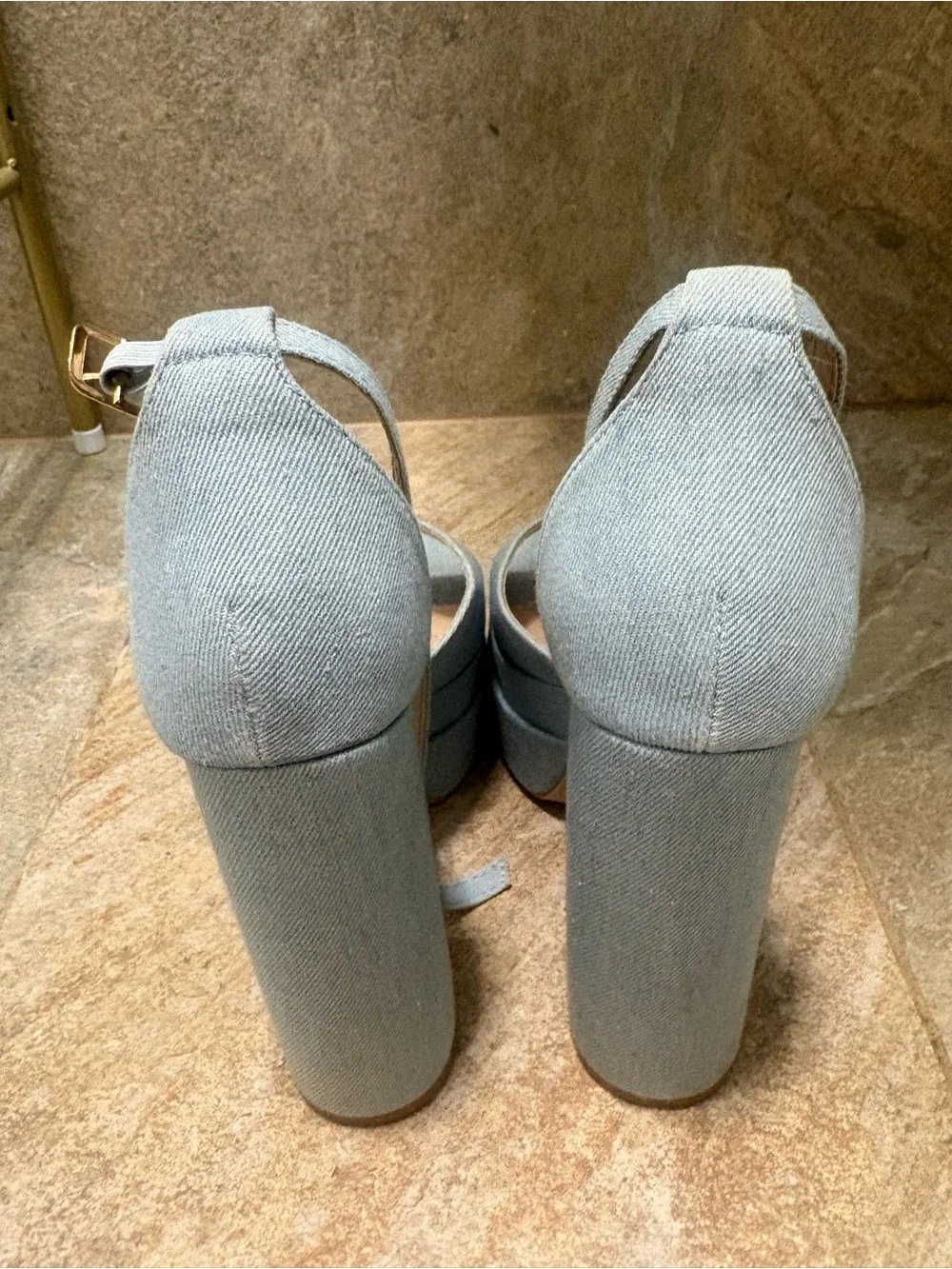Light Blue Denim Platform Block Heel Sandals
